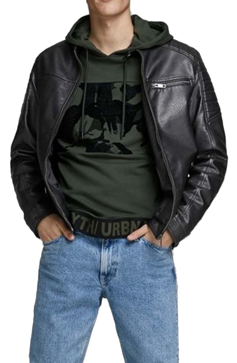 JACK&JONES Rocky Water Repellent Biker Jacket, Main, color, 