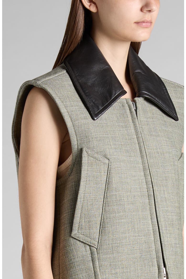 Mélange Vest with Removable Leather Collar, Alternate, color, GREEN/ FENNEL/ WHITE