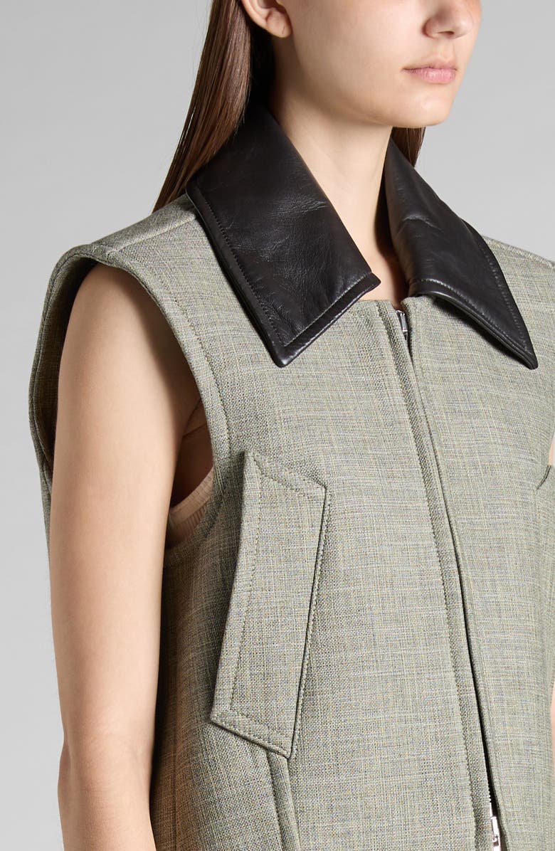Bottega Veneta Mélange Vest with Removable Leather Collar, Alternate, color,