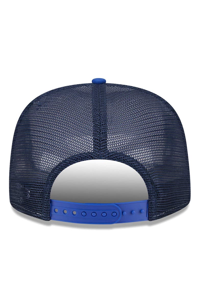 New Era Men's New Era White/Royal New England Patriots Gridiron Classics Banger 9FIFTY Trucker Snapback Hat, Alternate, color, 