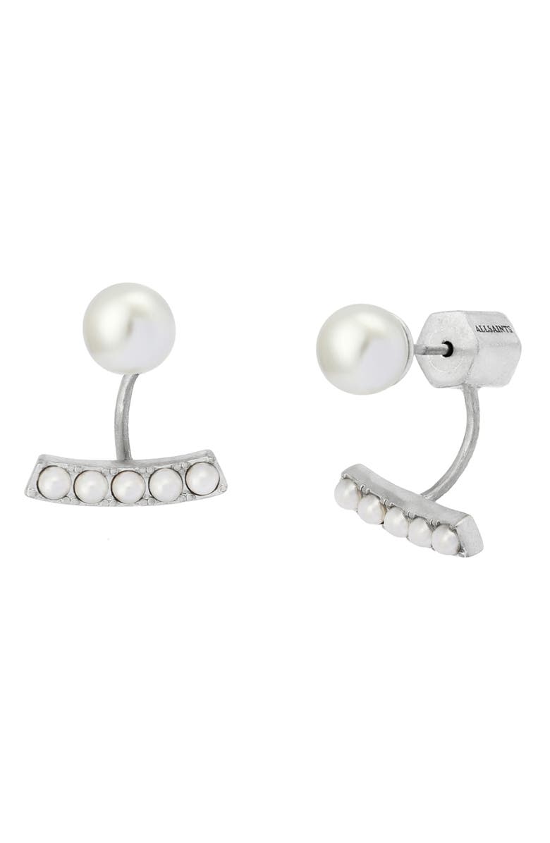 AllSaints Imitation Pearl Front/Back Earrings, Main, color,