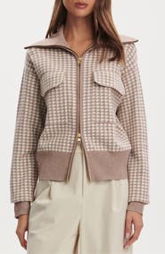 Varley Ablett Houndstooth Jacquard Zip Cardigan