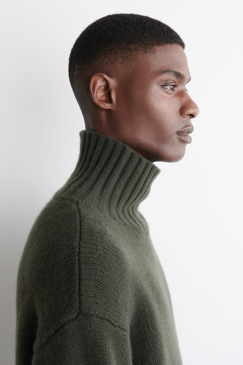 Chunky Cashmere Mock-neck Sweater, Alternate, color, DARK GREEN
