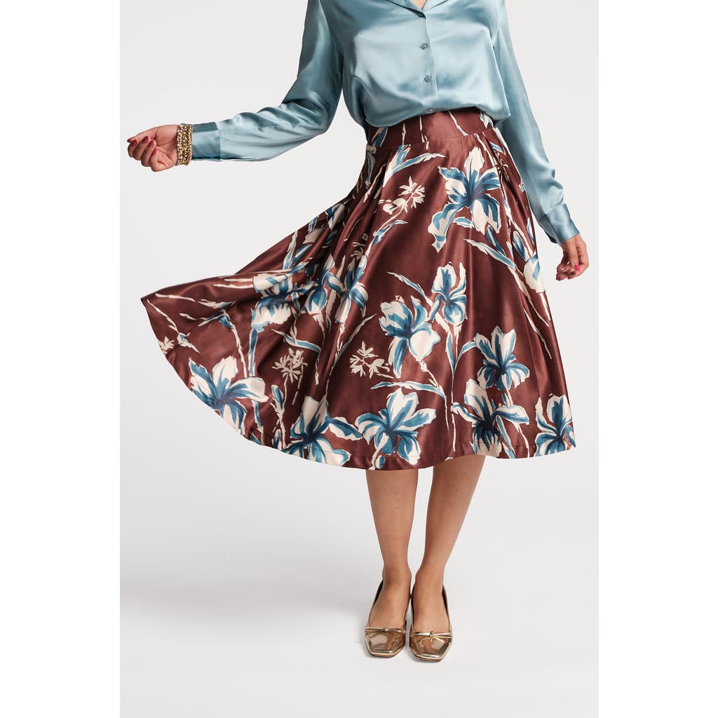 Frances Valentine Shelley Skirt Lucky Devil Blue Iris Poly Tafetta in Brown/blue