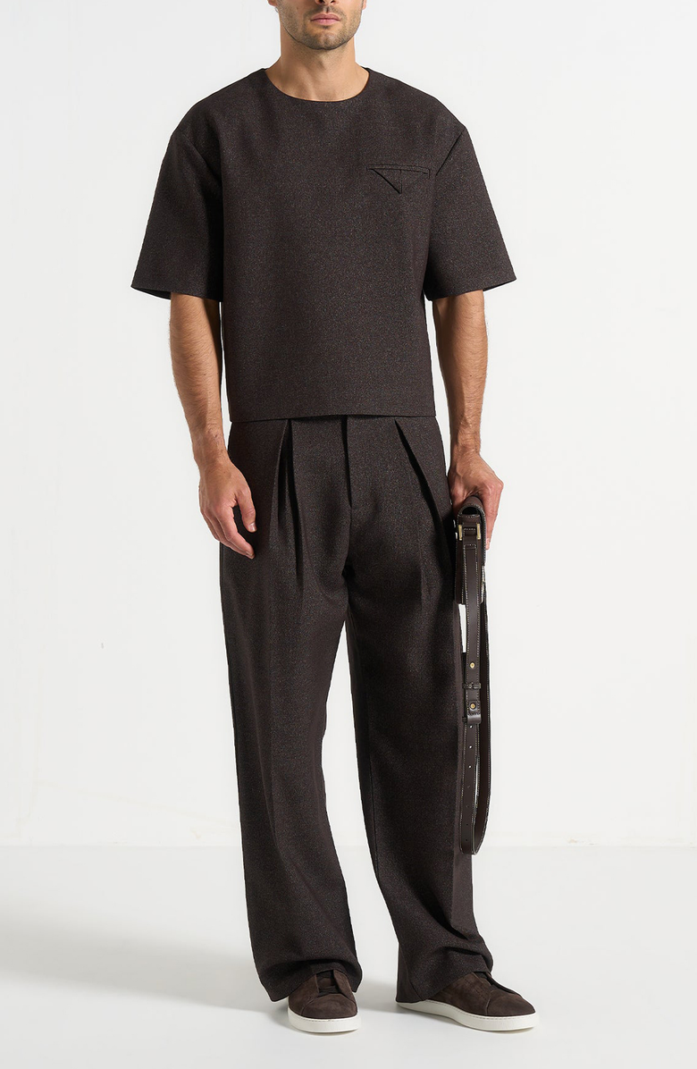 Manière De Voir Lior Box Pleat Hatched Wide Leg Trousers, Alternate, color, Brown