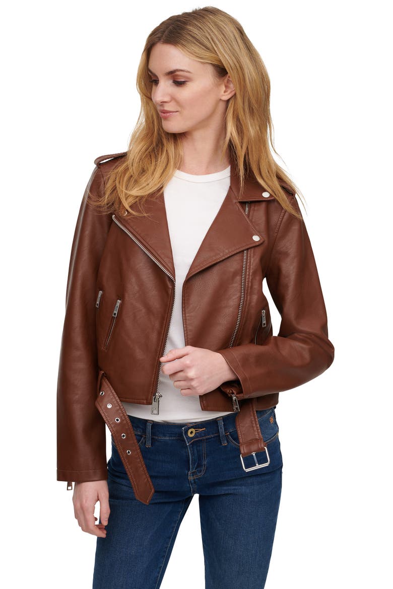 Levi's® Faux Leather Fashion Belted Moto Jacket, Alternate, color, DARK BROWN