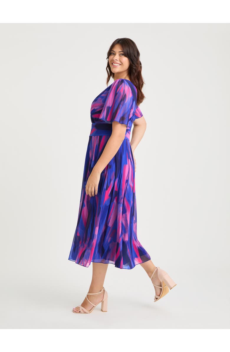Scarlett & Jo Victoria Brush Angel Sleeve Midi Dress, Alternate, color, Blue Pink Brush