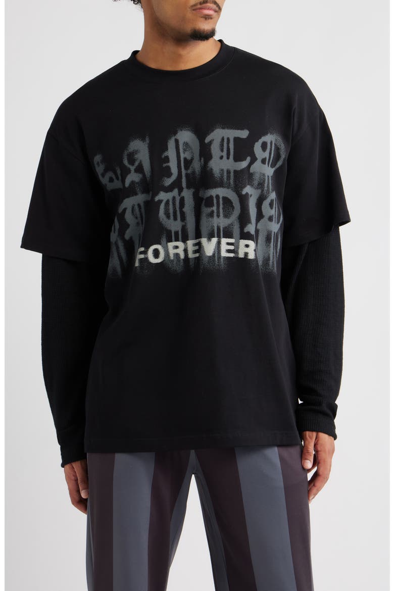 Forever Graphic Layered T-Shirt, Main, color, BLACK