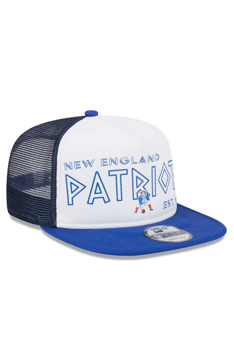 New Era Men's New Era White/Royal New England Patriots Gridiron Classics Banger 9FIFTY Trucker Snapback Hat, Alternate, color, 