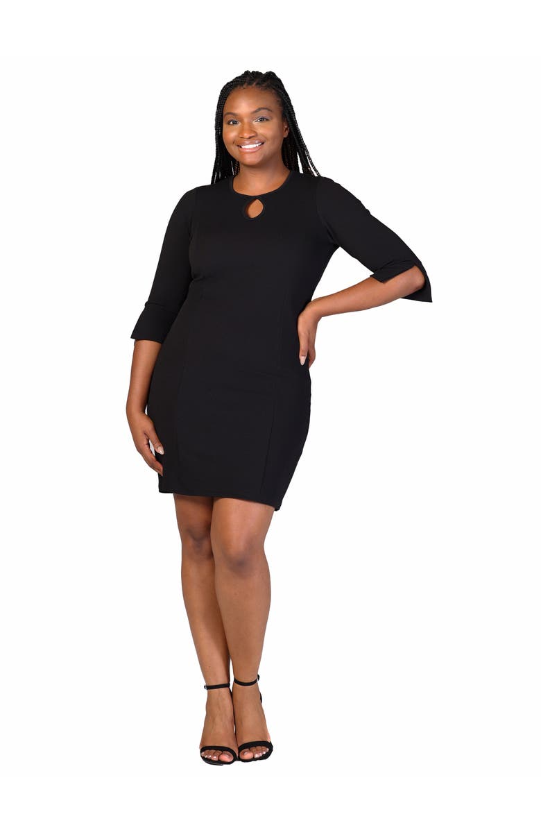 24seven Comfort Apparel Keyhole Three Quarter Sleeve Mini Dress, Main, color, Black