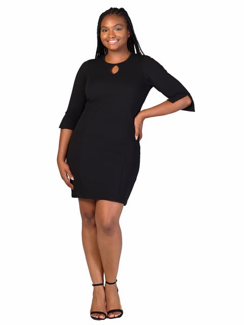 Keyhole Three Quarter Sleeve Mini Dress