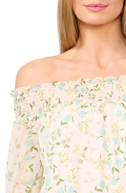 Cece Floral Off The Shoulder Ruffle Top In New Ivory