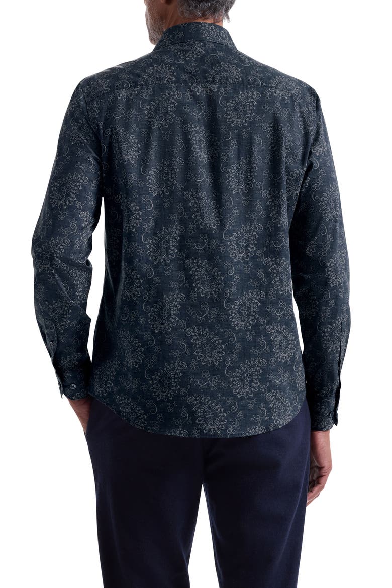 Axel Trim Fit Paisley Stretch Cotton Button-Up Shirt, Alternate, color, NAVY