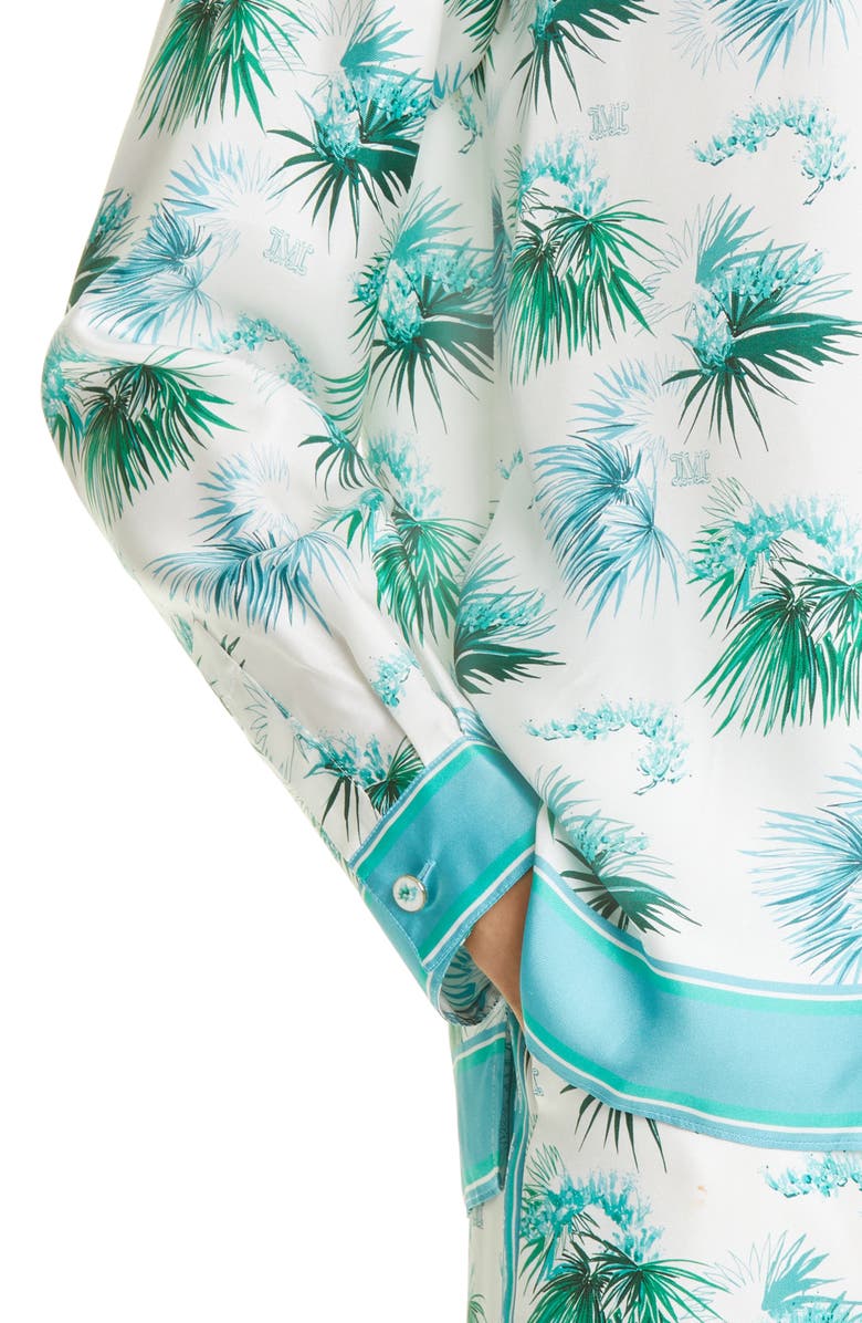 Max Mara Svago Tropical Floral Silk Button-Up Shirt, Alternate, color, Turquoise