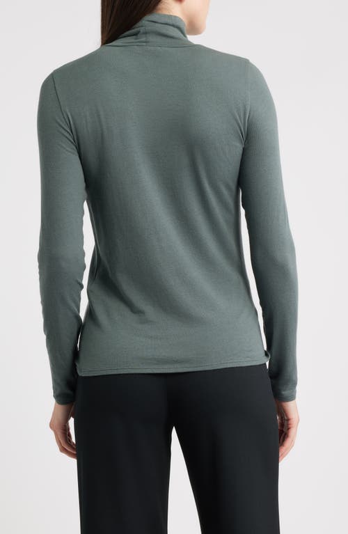 Eileen Fisher Turtleneck Stretch Organic Cotton Blend Top In Blue