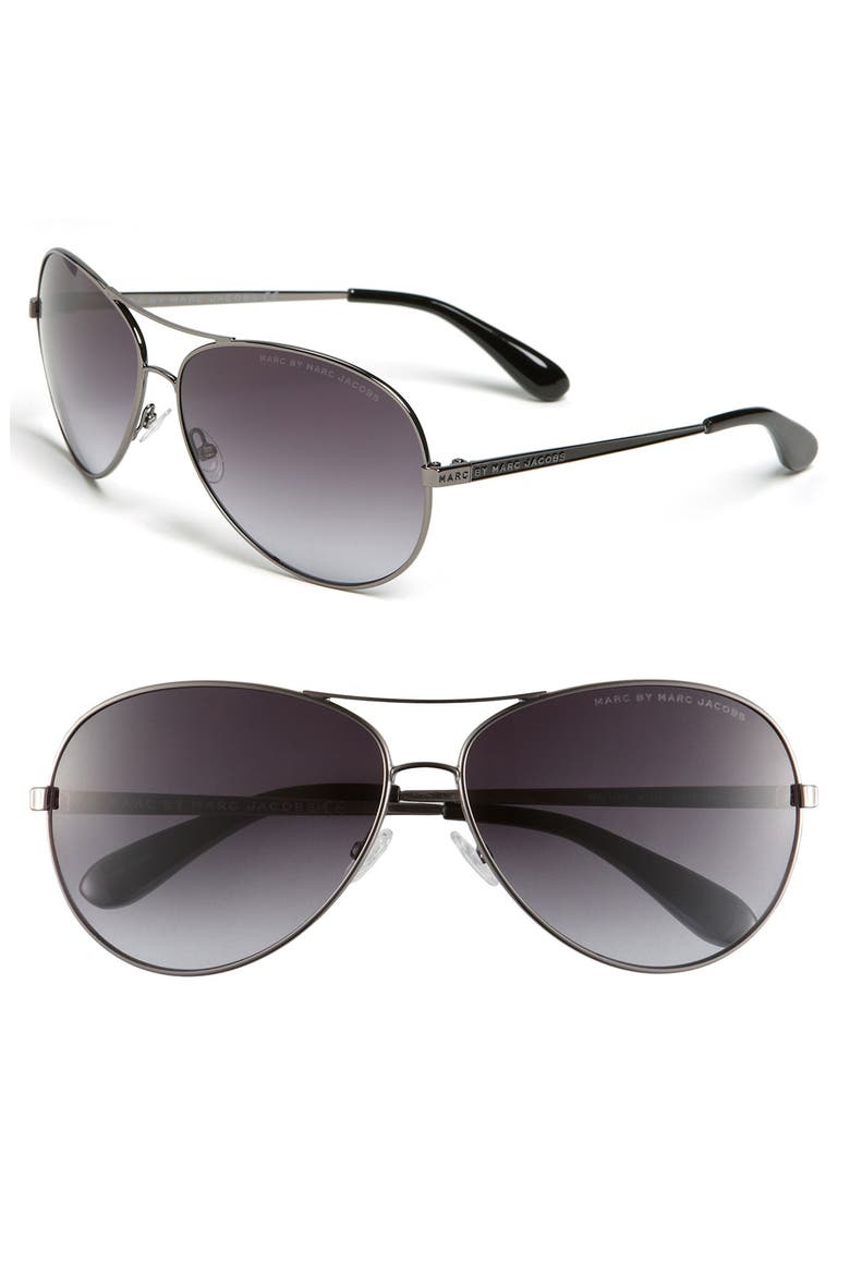 60mm Metal Aviator Sunglasses, Main, color, DARK RUTHENIUM/ BLACK