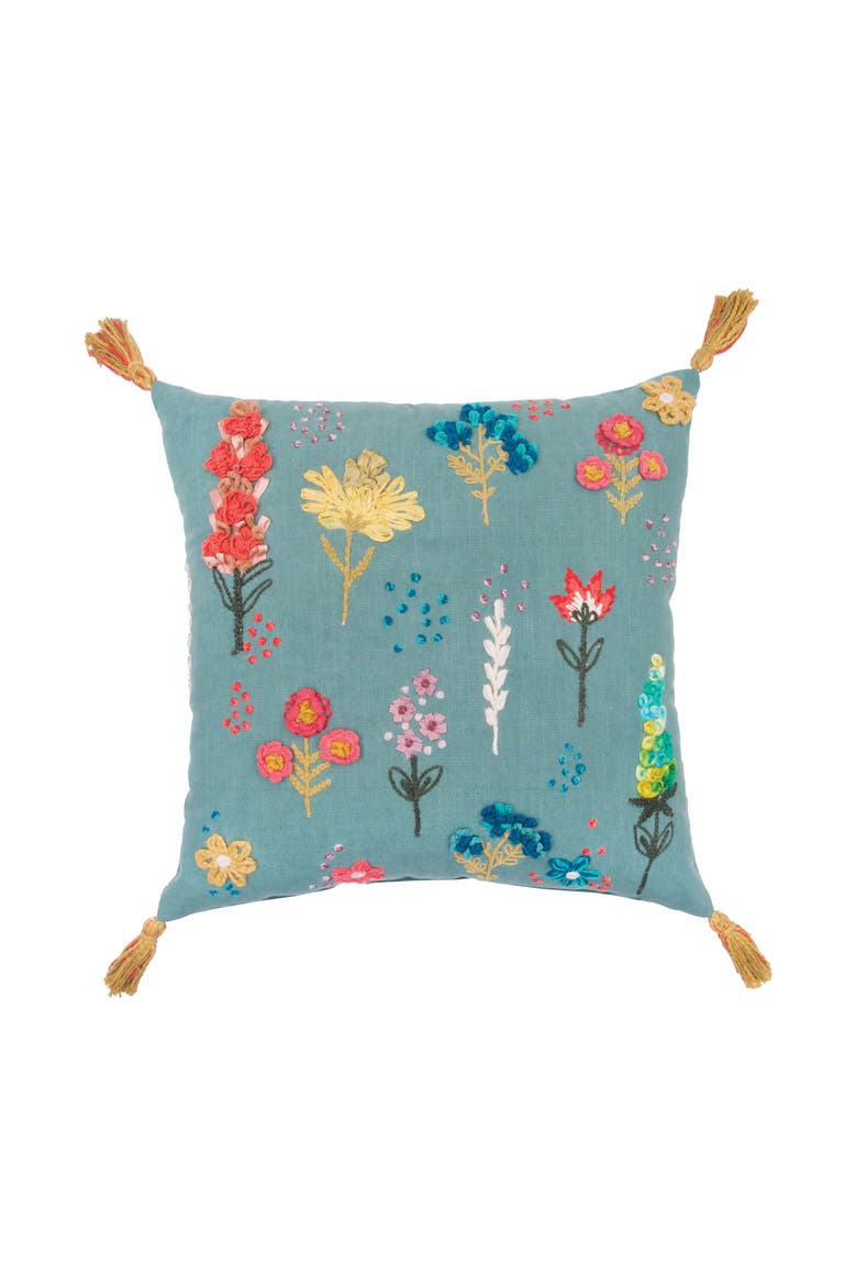 Dhruva Graphic Print Embellished Woven Throw Pillow, 18" x 18", Main, color, Green