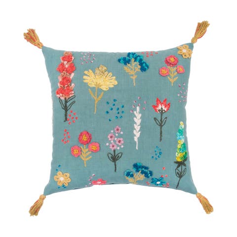 Dhruva Graphic Print Embellished Woven Throw Pillow, 18" x 18"