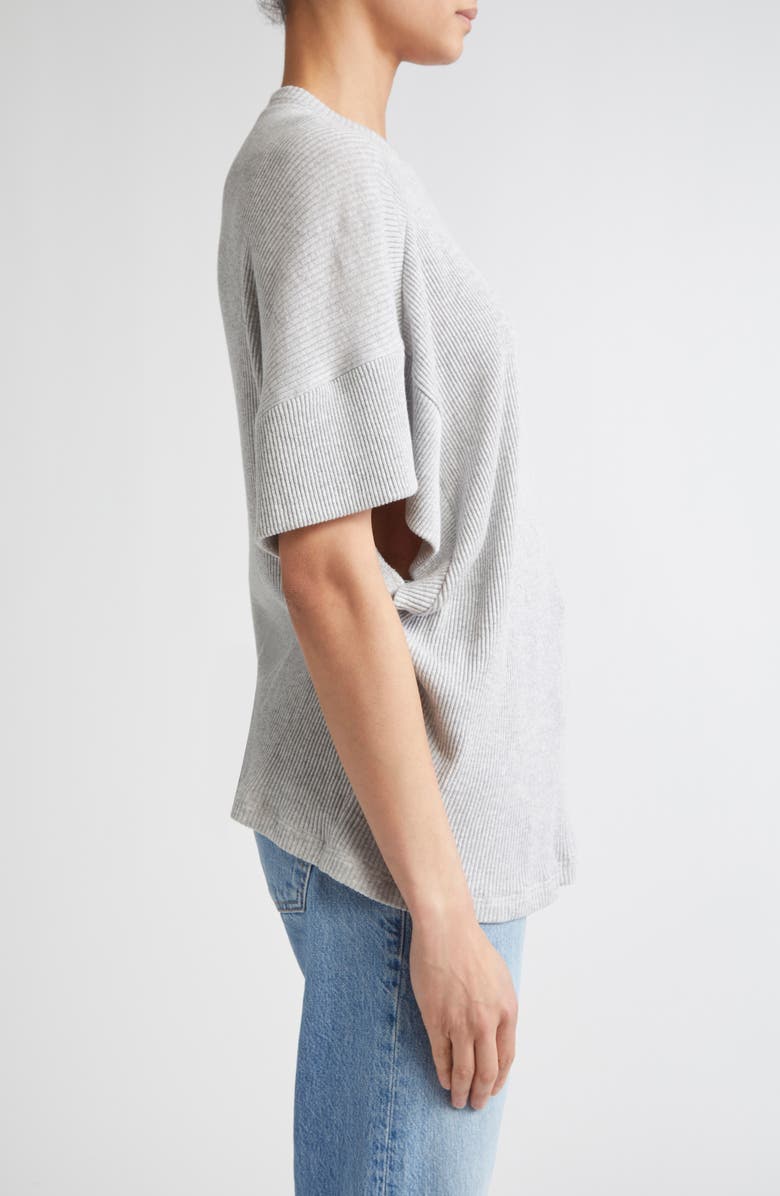 Brandon Maxwell The Faye Asymmetric Rib T-Shirt, Alternate, color, Heather Grey/ Gold