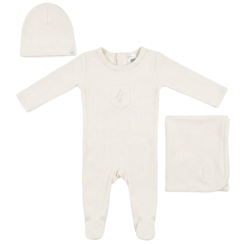 Soft Modal Rib Scalloped Binding Embossed Romper, Hat And Blanket Set (Baby)