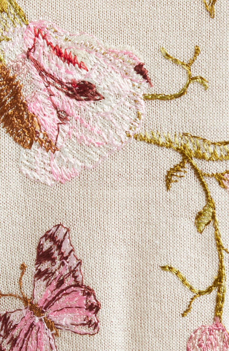 Giambattista Valli Rose Embroidered Cashmere & Silk Cardigan, Alternate, color, Ivory