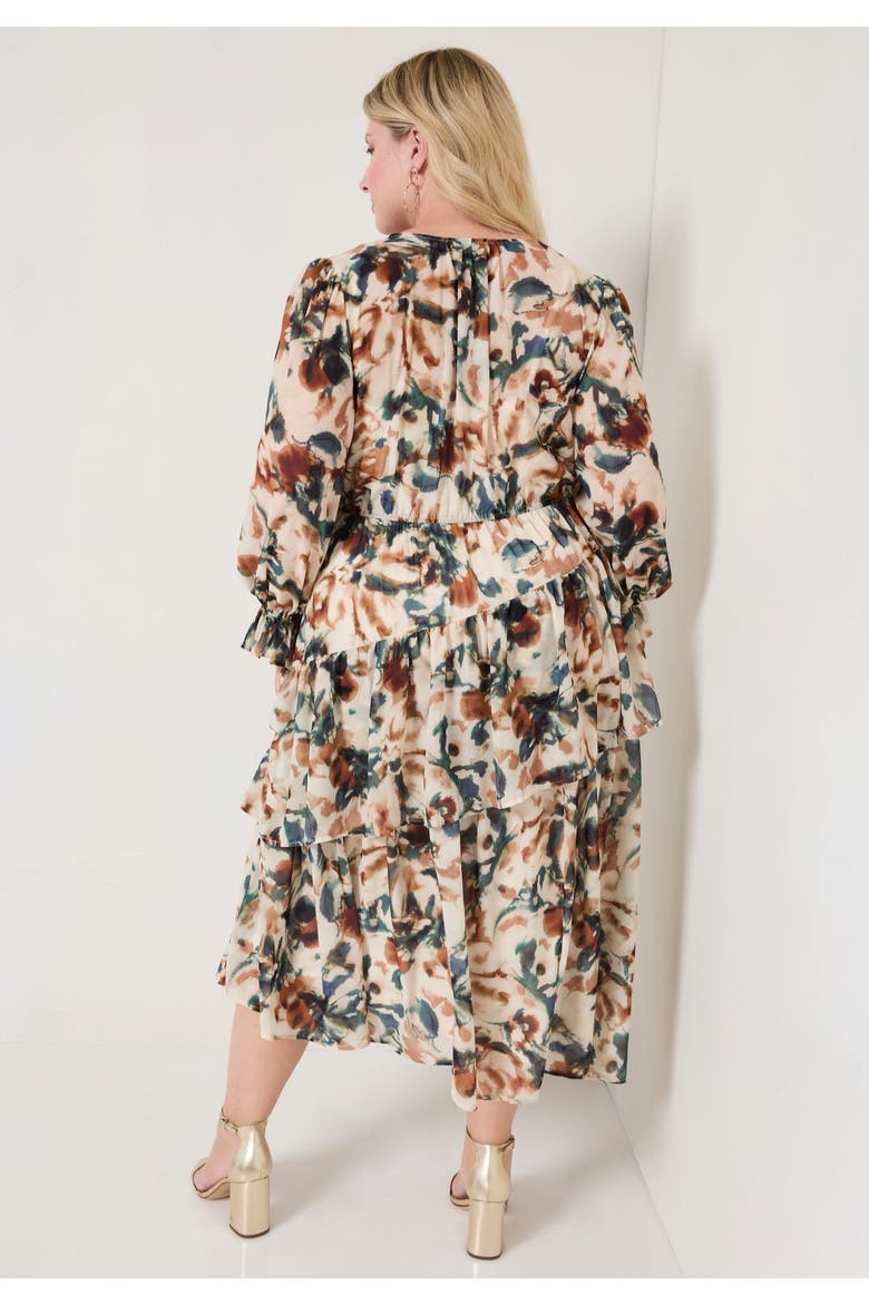 Tiered Pleated Midi Dress, Alternate, color, WATERCOLOR FLORAL