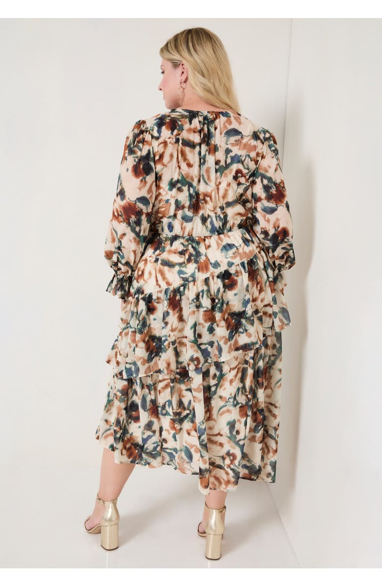 June + Vie Tiered Pleated Midi Dress, Alternate, color, Watercolor Floral