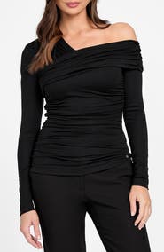 Marciano Astrid Shirred Asymmetric Top