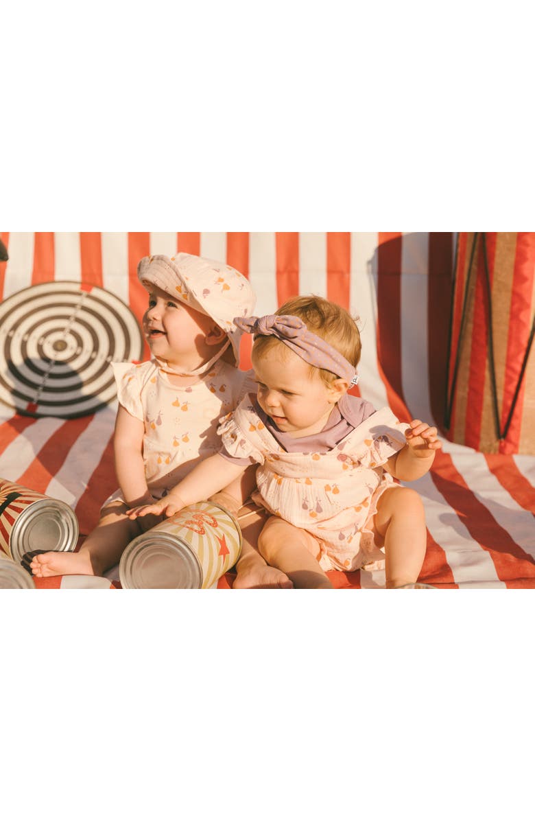 Deux par Deux Baby Girl's Printed Muslin Shortall And Organic Cotton Bodysuit Set Peach With Pears, Alternate, color, Peach With Pears Print