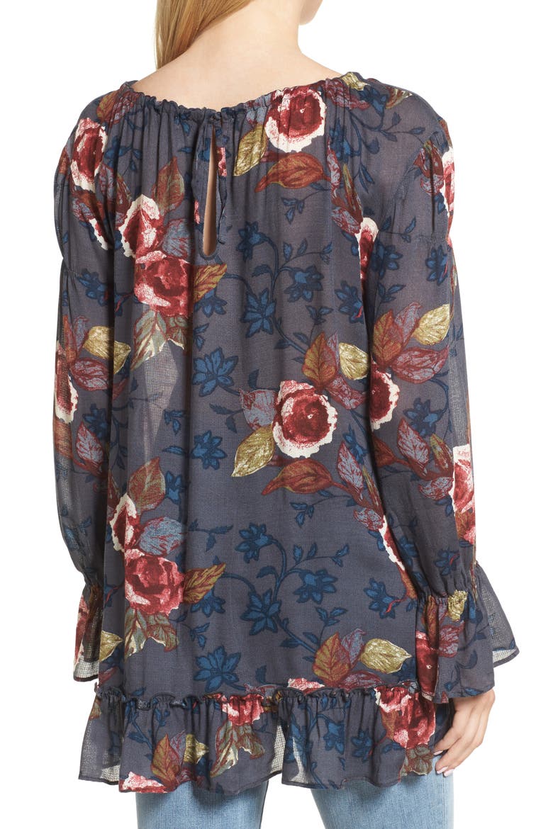 Tie Back Tunic, Alternate, color, NAVY CHARCOAL PRECIOUS FLORAL