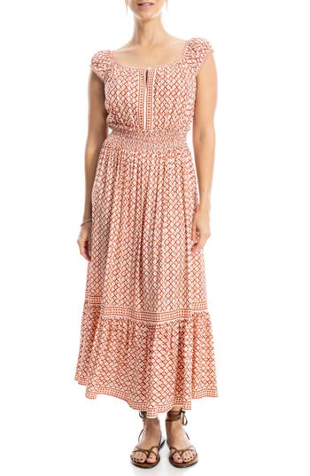 MAX STUDIO MAX STUDIO FLORAL SMOCKED MAXI DRESS 