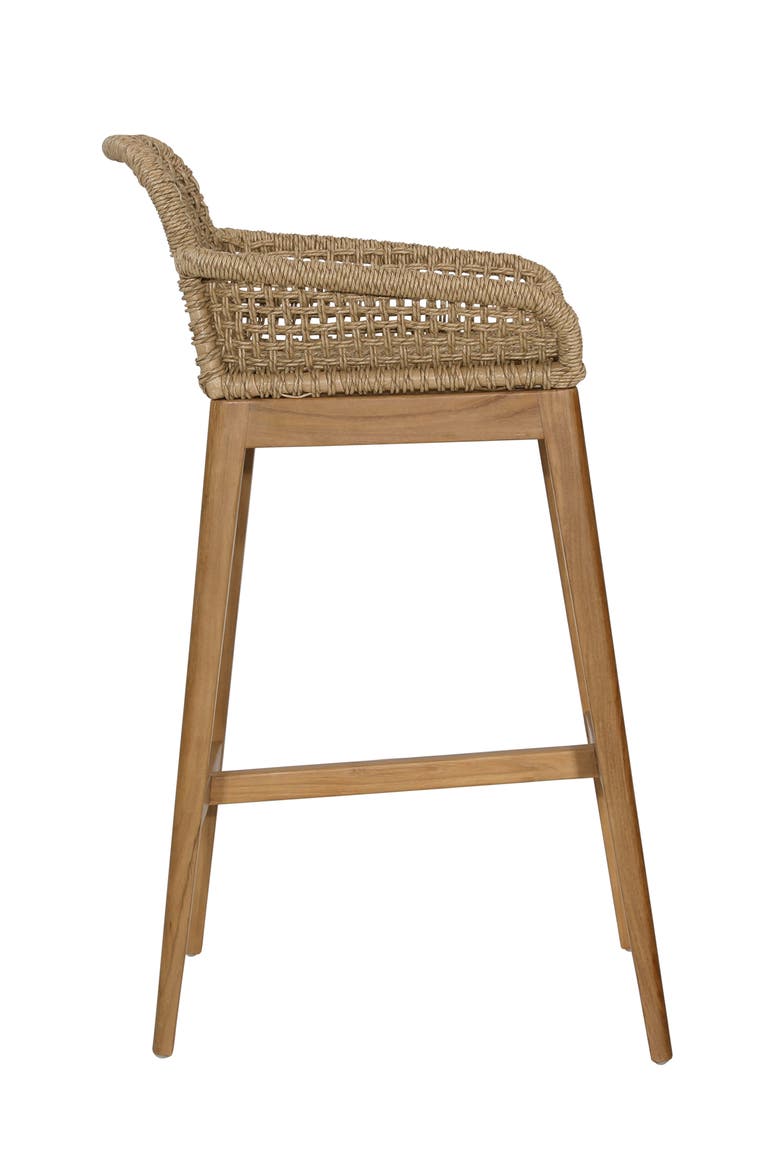 Fiona Teak Wood & Woven Outdoor Bar Stool, Alternate, color, Natural