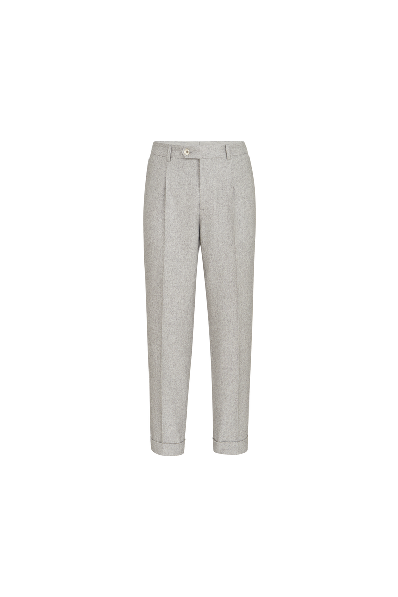 Silk and cashmere cavalry tweed trousers with pleat, Alternate, color, Light Grey