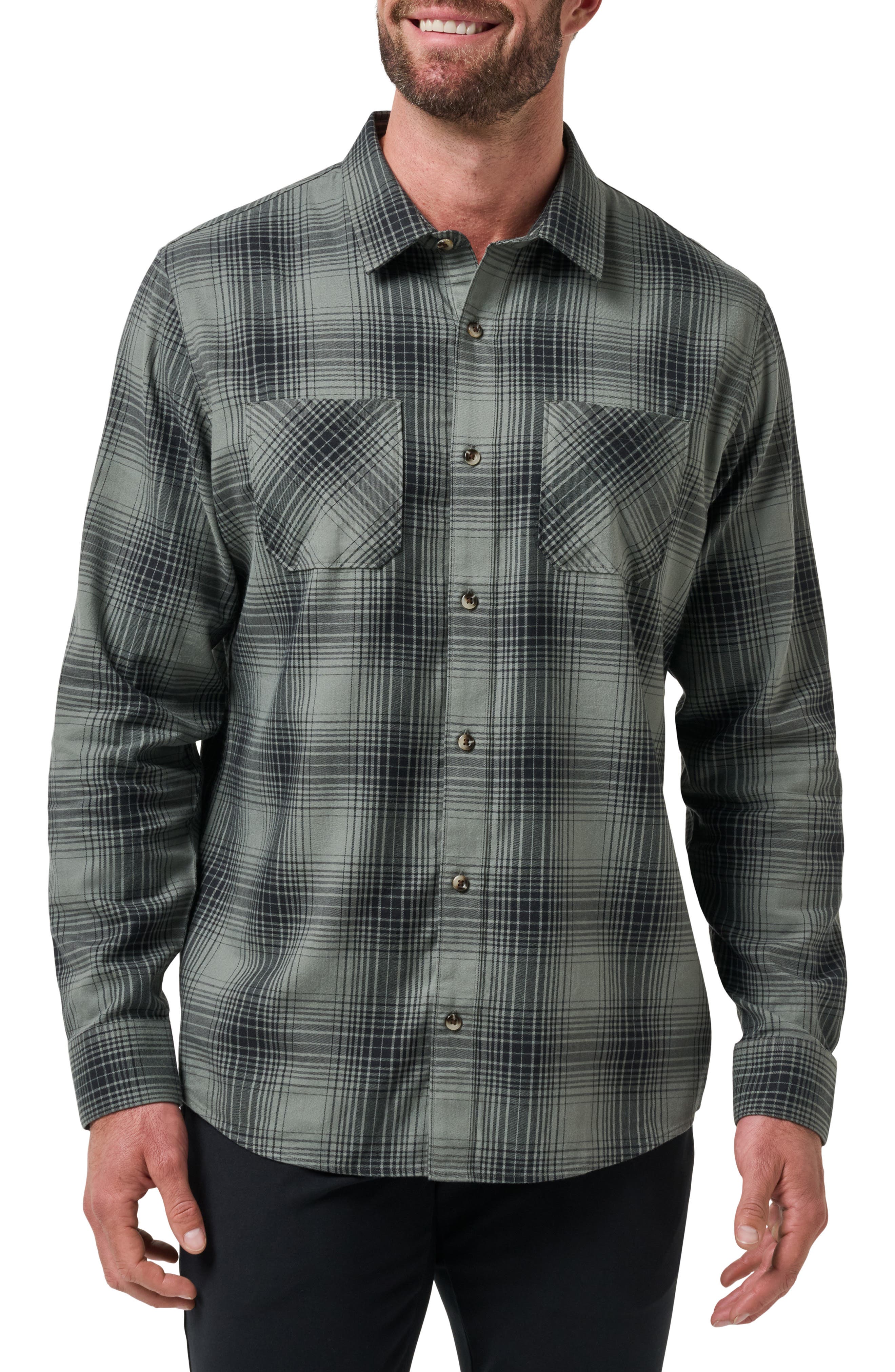 Cloud Plaid Flannel Button-Up Shirt - image 3
