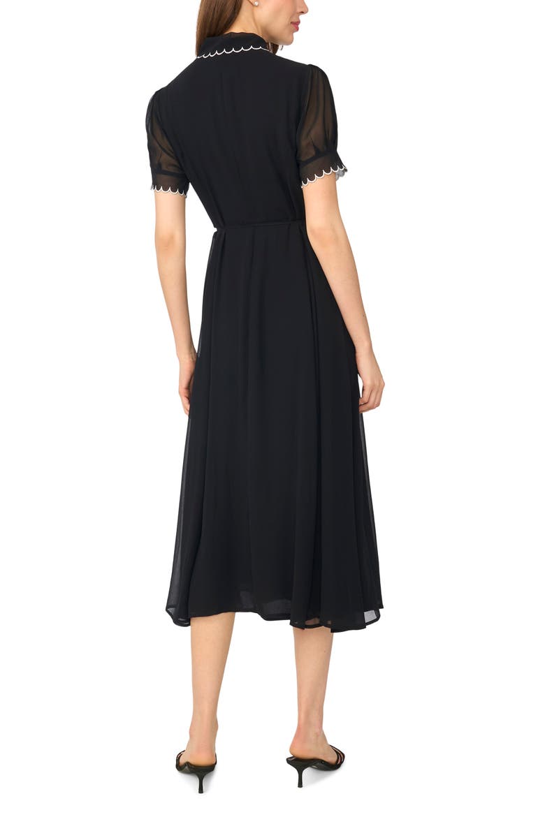 Scalloped Contrast Stitch Shirtdress, Alternate, color, RICH BLACK