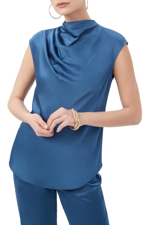 Trina Turk Mikan Satin Cowl Neck Top In Blue