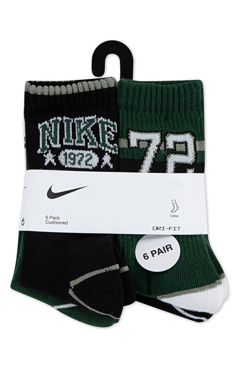 Nike 6-Pack Cushioned Dri-FIT Crew Socks, Alternate, color, Black