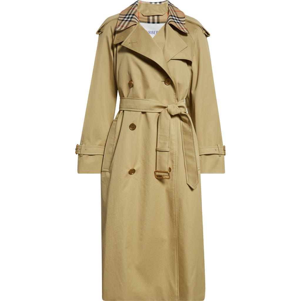 Burberry Castleford Check Collar Water Resistant Gabardine Trench Coat In Green