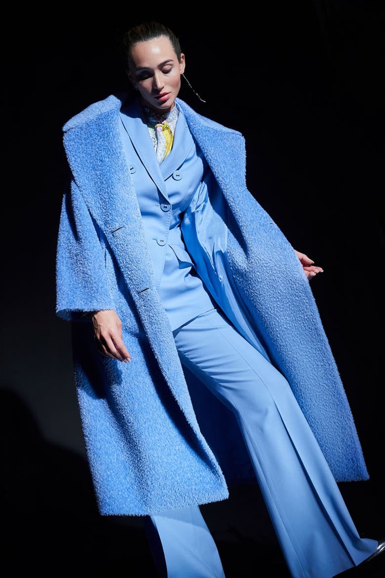 Long Alpaca Coat, Alternate, color, Blue
