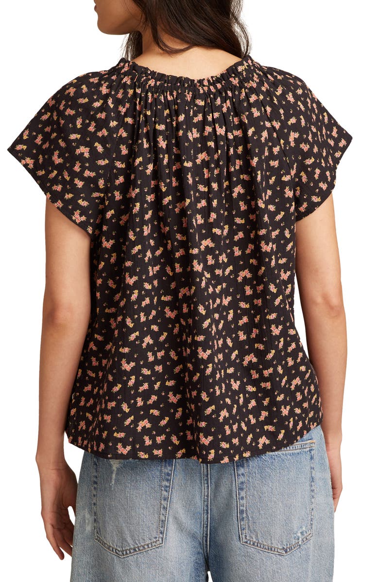 Lucky Brand Floral Short Sleeve Cotton Peasant Top, Alternate, color,