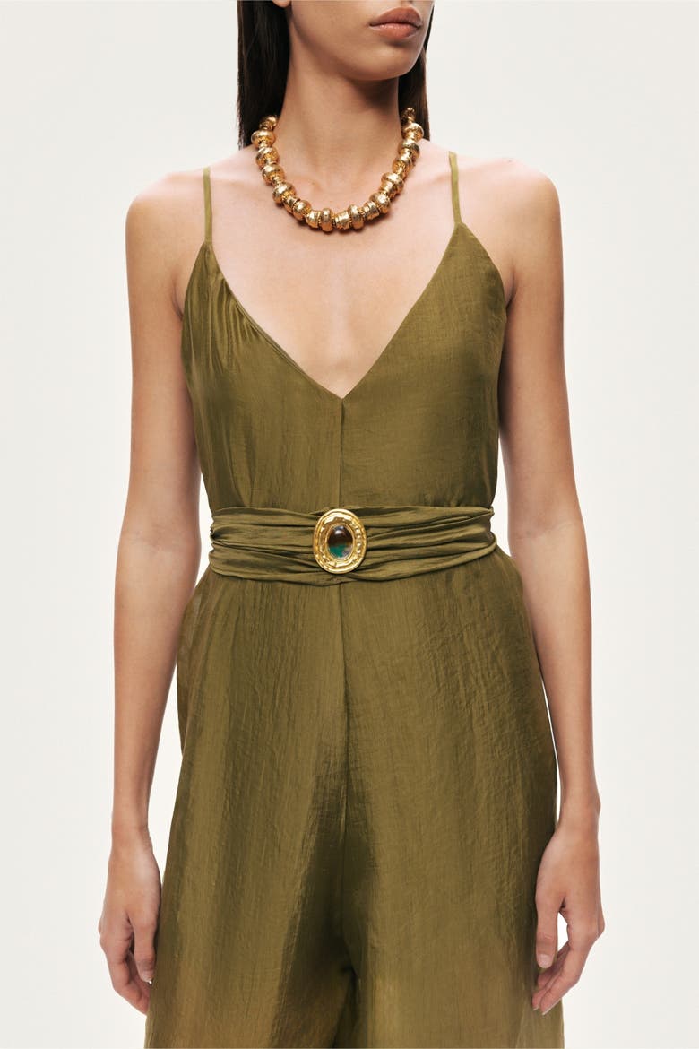 Strappy Wide-Leg Jumpsuit, Alternate, color, Khaki