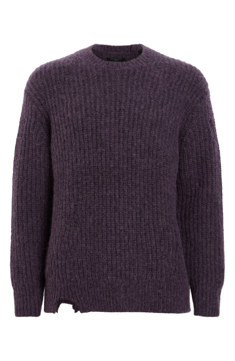 AllSaints Slane Distressed Wool, Alpaca & Cotton Crewneck Sweater, Alternate, color, Cosmic Purple