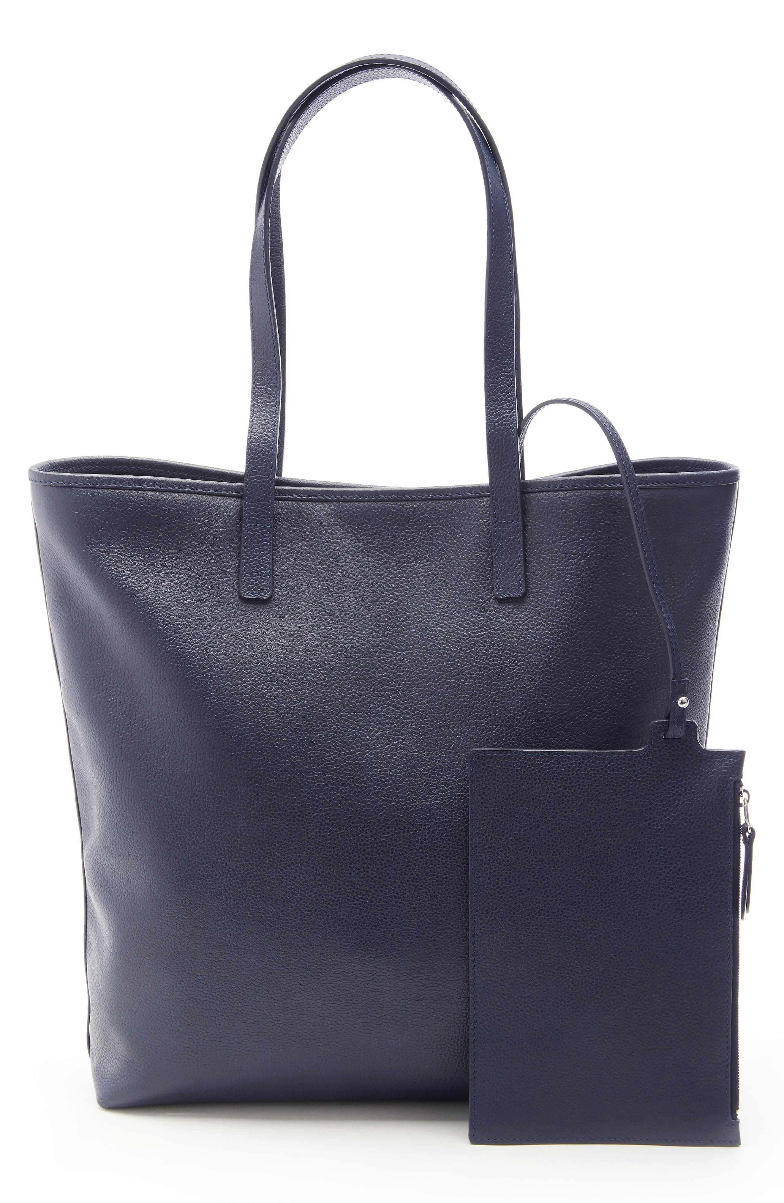 Tall Leather Tote with Wristlet, Alternate, color, NAVY BLUE