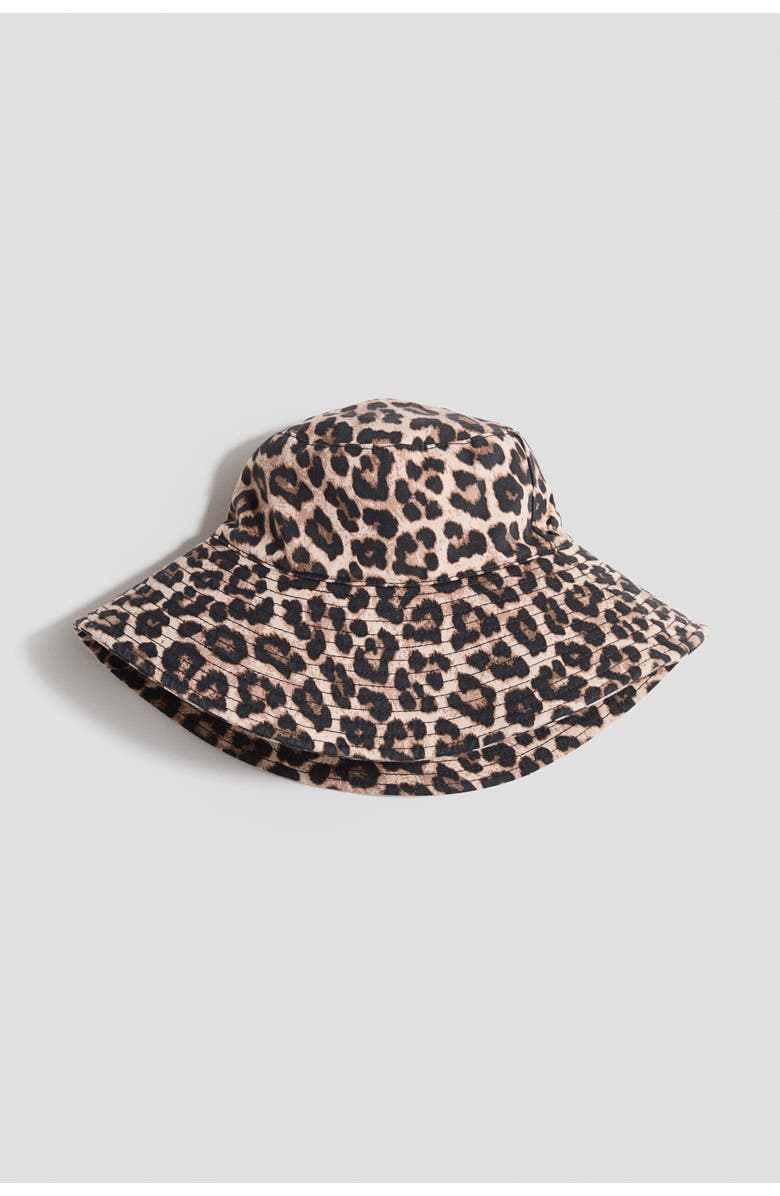 H&M Cotton Twill Sun Hat, Main, color, Light Beige/Leopard Print
