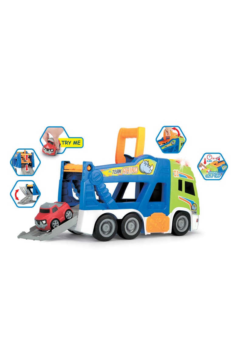 Dickie Toys HK Ltd 16" Happy Scania Car Transporter Preschool Vehicle W/ Extra Car, Alternate, color, Multicolored