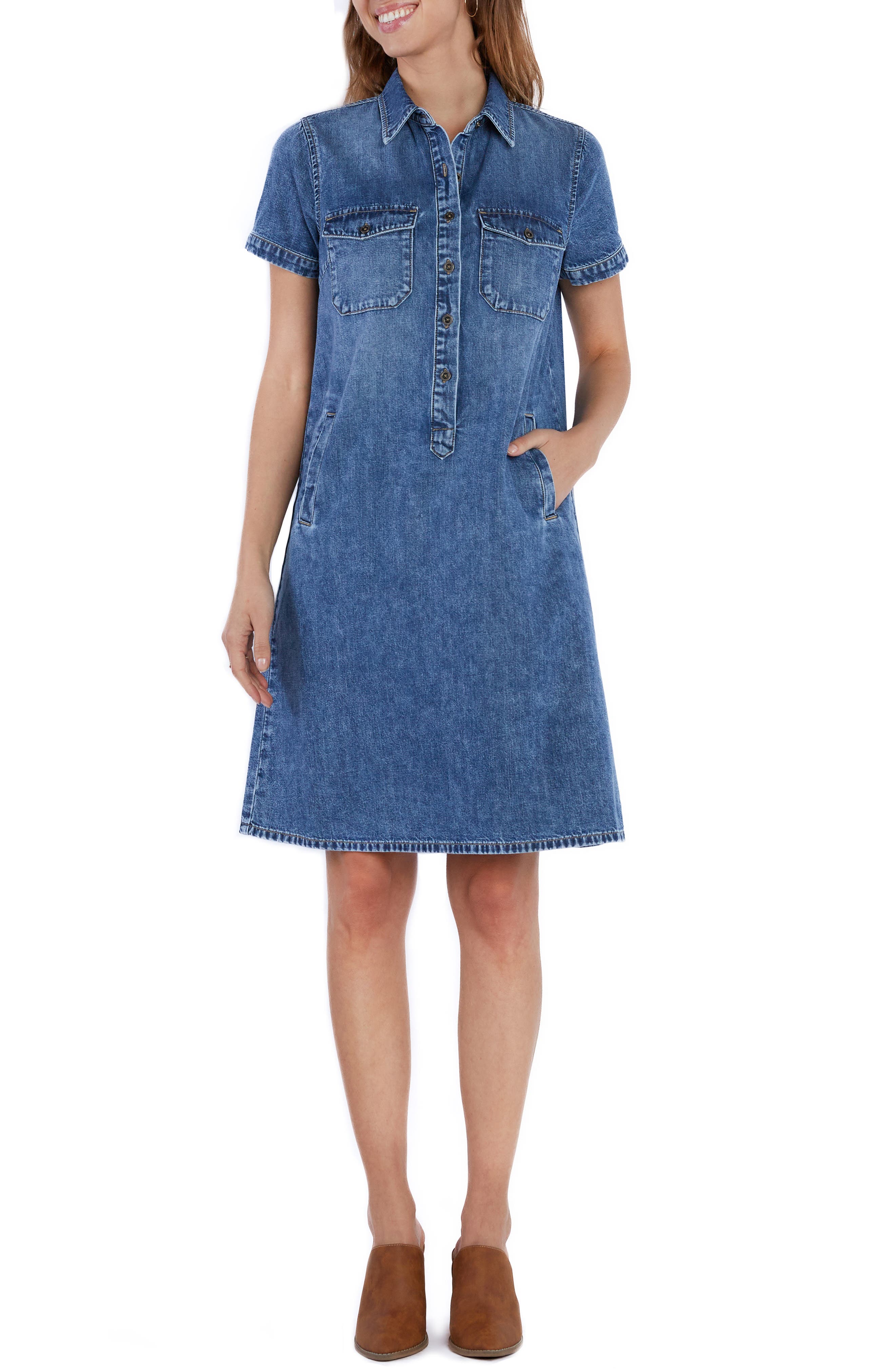 Ace Button Front Denim Shirtdress