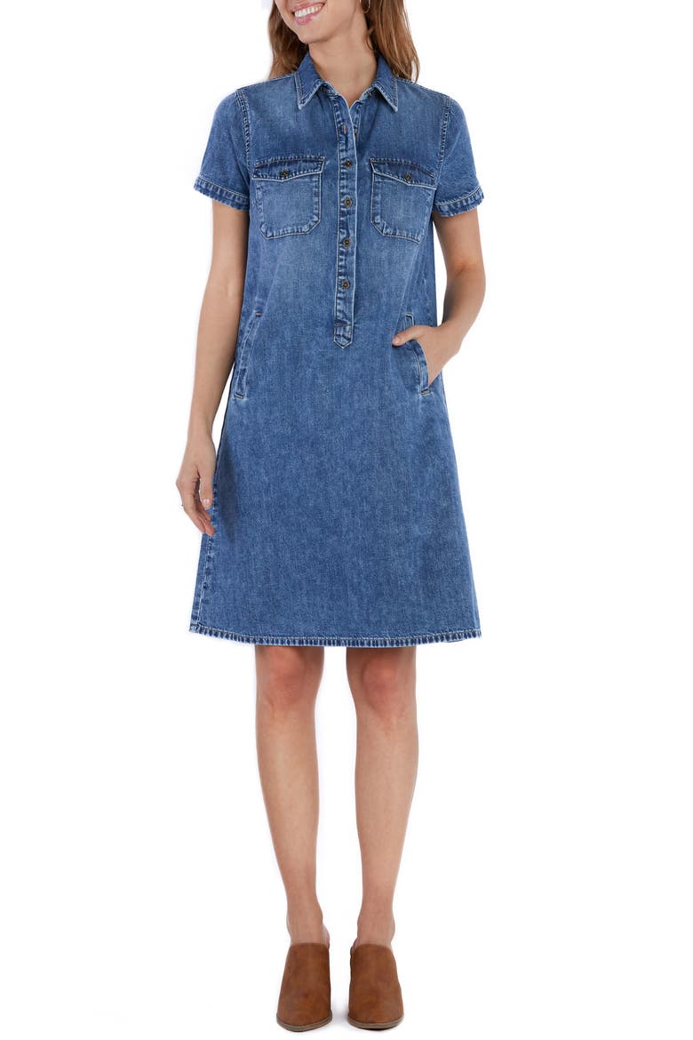 Ace Button Front Denim Shirtdress, Main, color, ACE BLUE