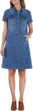 Wash Lab Denim Ace Button Front Denim Shirtdress