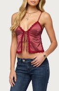 EDIKTED Polka Dot Lace Trim Satin Camisole