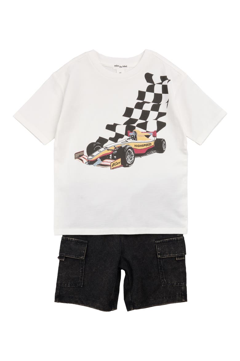 Grand Prix Organic Cotton Graphic T-Shirt & Shorts Set, Main, color, BLACK
